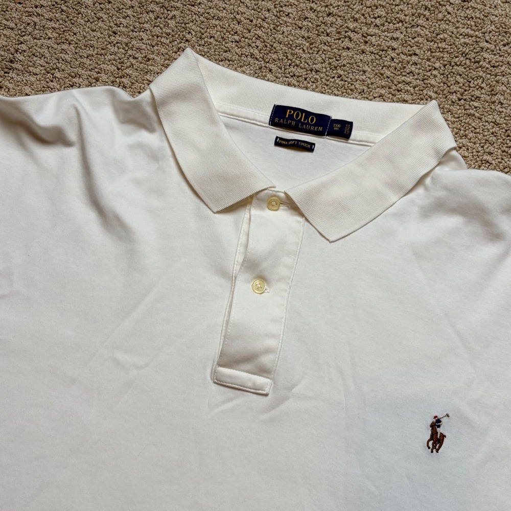 Polo Ralph Lauren 3XB White Pima Soft Touch Short Sleeve Polo Shirt Big Tall